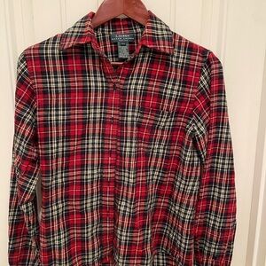 Ralph Lauren Vintage‎ Cotton Plaid Flannel Long Sleeve Women’s Shirt, Size P/S